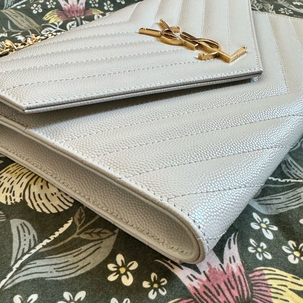 Saint Laurent YSL Cassandre Quilted Matelassé Envelope Flap Leather Clutch Pouch - Picture 5 of 15